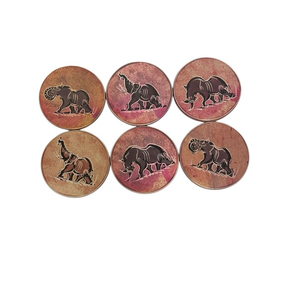 Safari Animal Soapstone Coaster Set | 6pc Hand Carved + Holder | Boho Vintage - Picture 2 of 12